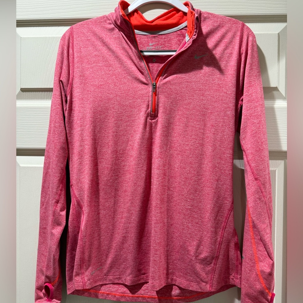 Nike Heathered Pink Long Sleeve Dri Fit Quarter Zip
